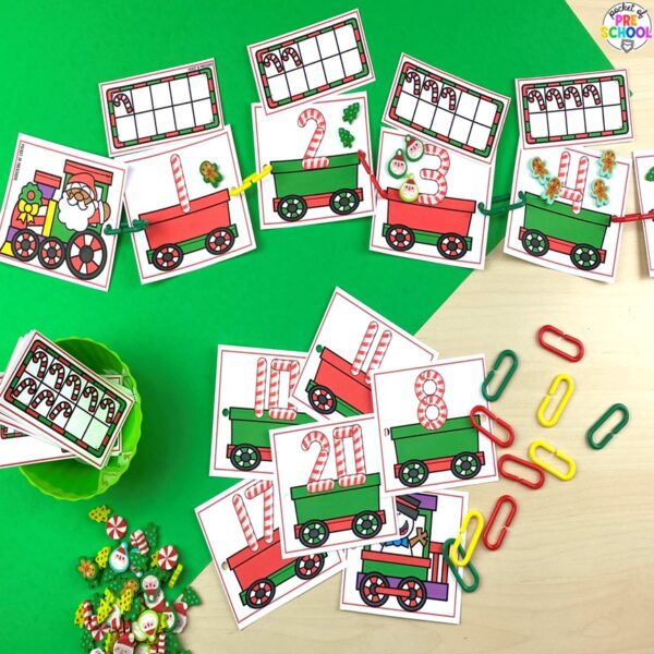 Have a Christmas theme in your preschool, pre-k, or kindergarten classroom while learning math and literacy skills.