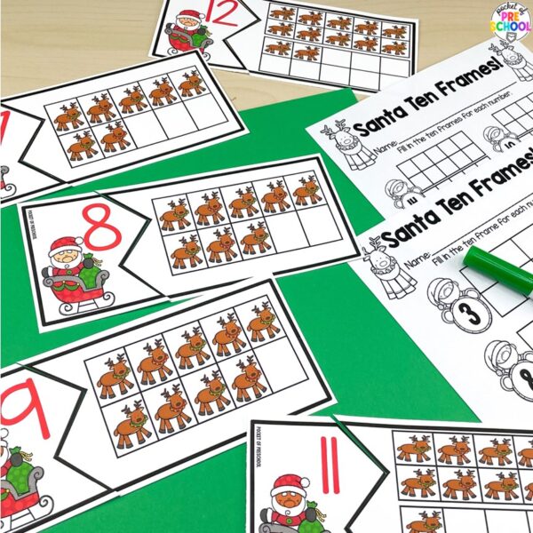 Have a Christmas theme in your preschool, pre-k, or kindergarten classroom while learning math and literacy skills.