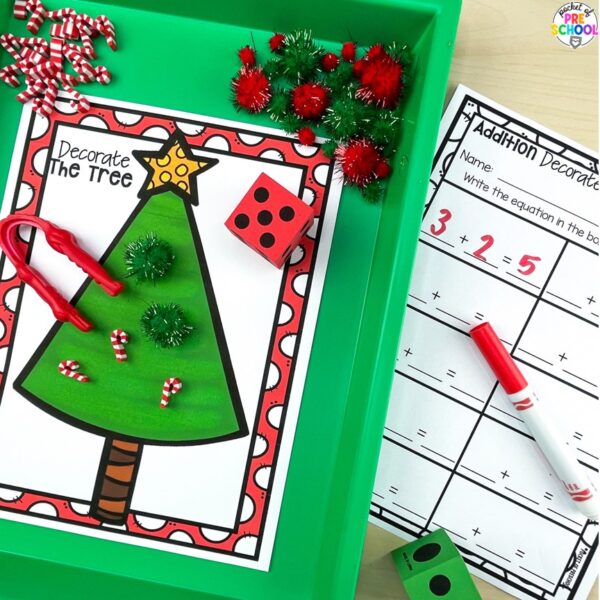 Have a Christmas theme in your preschool, pre-k, or kindergarten classroom while learning math and literacy skills.