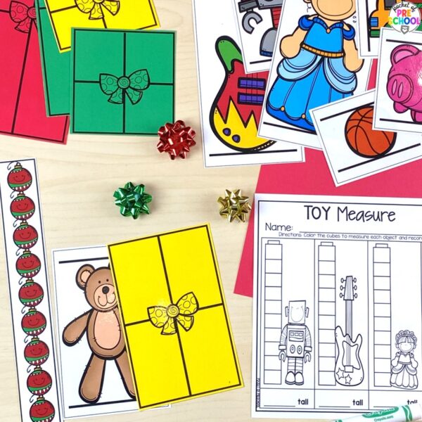 Have a Christmas theme in your preschool, pre-k, or kindergarten classroom while learning math and literacy skills.