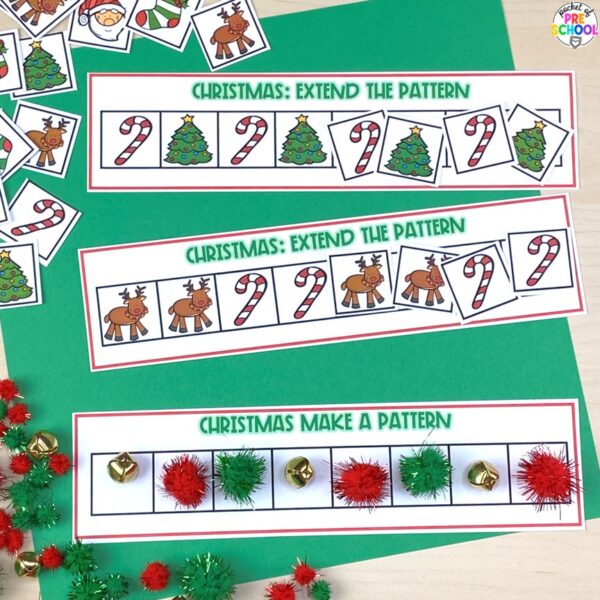 Have a Christmas theme in your preschool, pre-k, or kindergarten classroom while learning math and literacy skills.