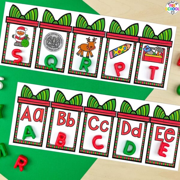 Have a Christmas theme in your preschool, pre-k, or kindergarten classroom while learning math and literacy skills.