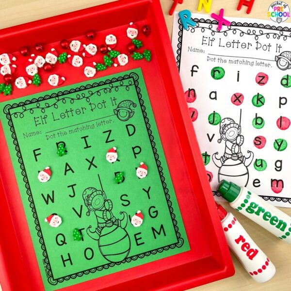 Have a Christmas theme in your preschool, pre-k, or kindergarten classroom while learning math and literacy skills.