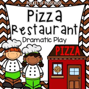 Create a pizza restaurant dramatic play in your preschool, pre-k, and kindergarten classroom for learning through play.