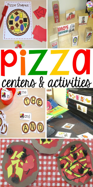 Pizza themed math, literacy, fine motor, art, and sensory centers for preschool, pre-k, and kindergarten