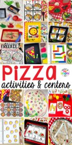 Pizza centers for preschool, pre-k, and kindergarten students to practice math, literacy, fine motor, sensory, and more!