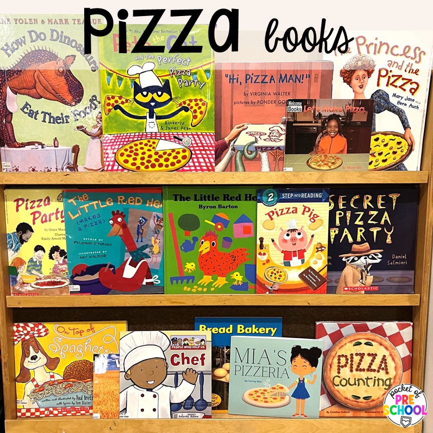 Pizza books for preschool, pre-k, and kindergarten students. 