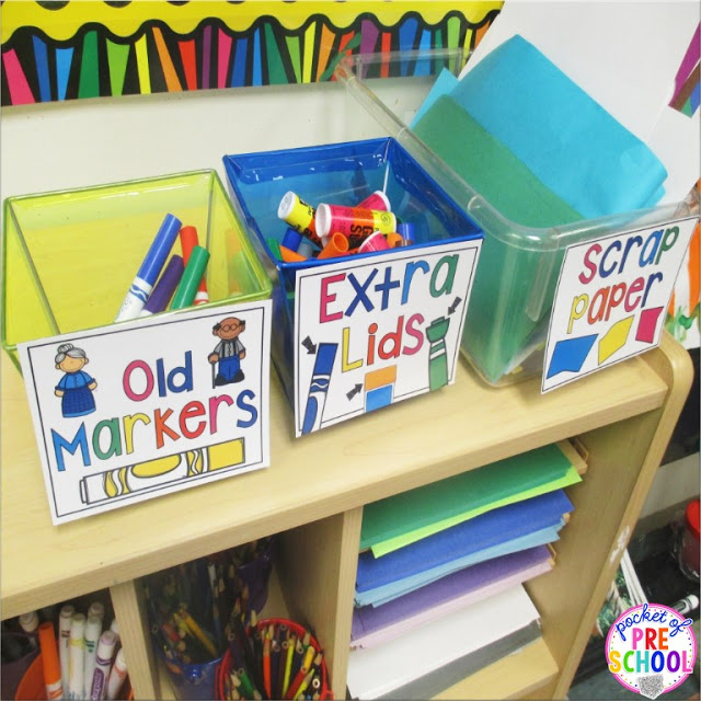 FREE Labels (Extra Lids, Paper Scraps, & Old Markers) to keep your classroom organized and getting the most out of your supplies.