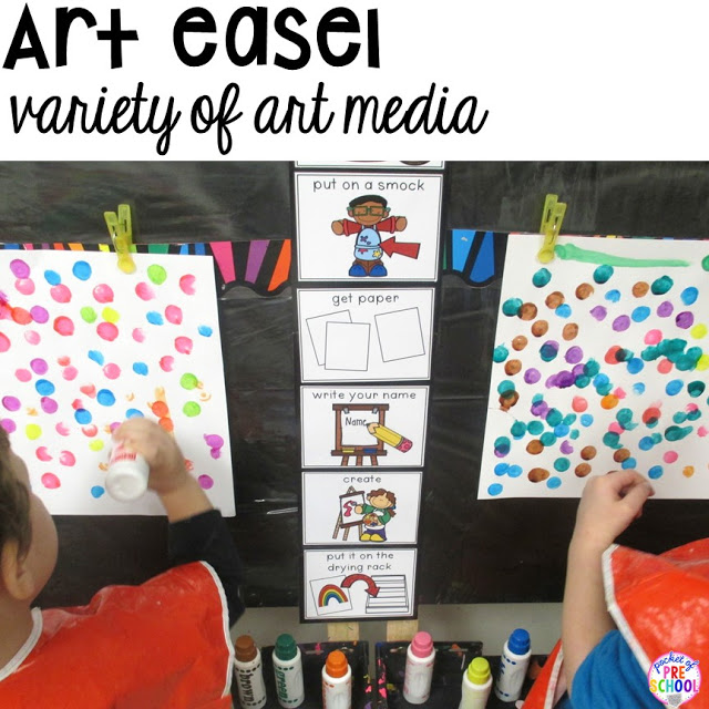 How to set up the art center in your early childhood classroom (with ideas, tips, and book list) plus an art center freebie