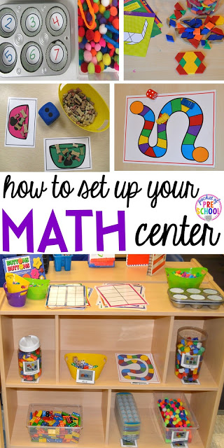 How to set up your math center in your preschool, pre-k, and kindergarten classroom. KOSTENLOSES Pfadspiel!