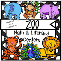 Math and literacy centers with a zoo theme in your preschool, pre-k, and kindergarten room