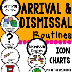 Arrival and dismissal routine posters and printables for preschool, pre-k, and kindergarten students.