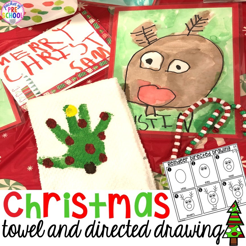 Christmas towel and directed drawings for preschool, pre-k, and kindergarten students