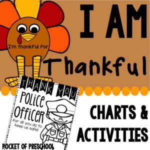 I am thankful posters and printables for preschool, pre-k, and kindergarten students.
