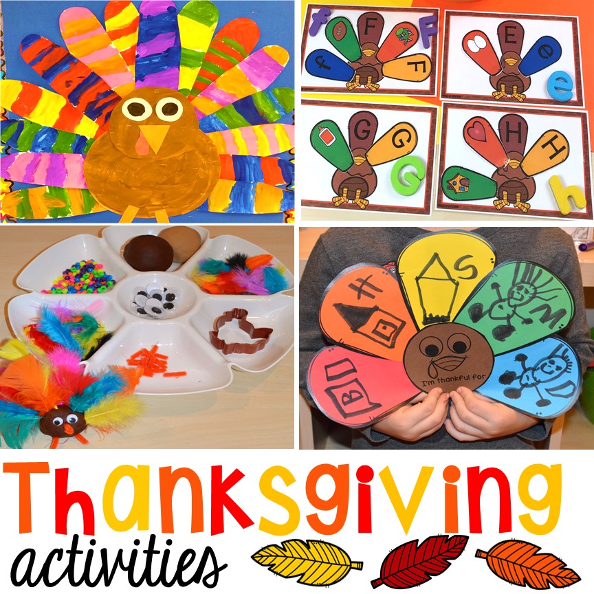 Thanksgiving and turkey themed activities and centers (thankful plate FREEBIE) for preschool, pre-k, and kindergarten. (math, literacy, fine motor, character, and more).