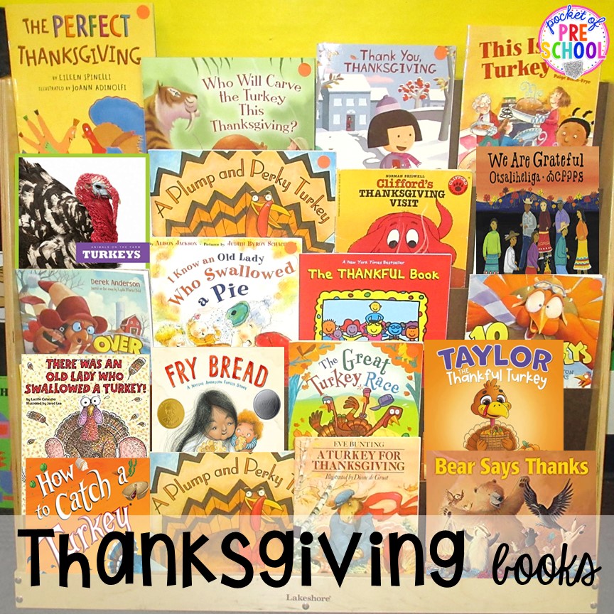 Thanksgiving Book List! Thanksgiving and turkey themed activities and centers for preschool, pre-k, and kindergarten. (math, literacy, fine motor, character, and more).