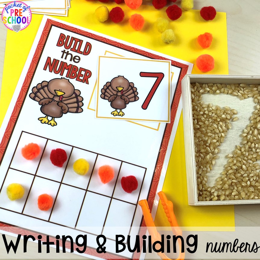 Thanksgiving Number Build It Mats! Thanksgiving and turkey themed activities and centers for preschool, pre-k, and kindergarten. (math, literacy, fine motor, character, and more).