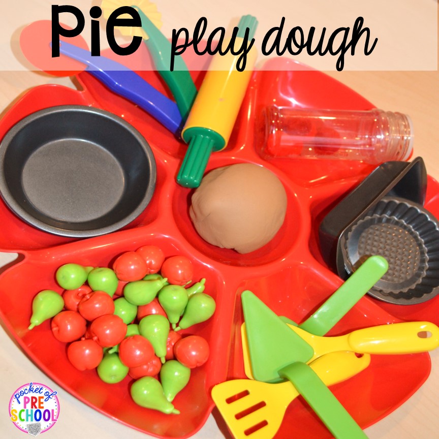 Thanksgiving Pie Play Dough Tray! Thanksgiving and turkey themed activities and centers for preschool, pre-k, and kindergarten. (math, literacy, fine motor, character, and more).