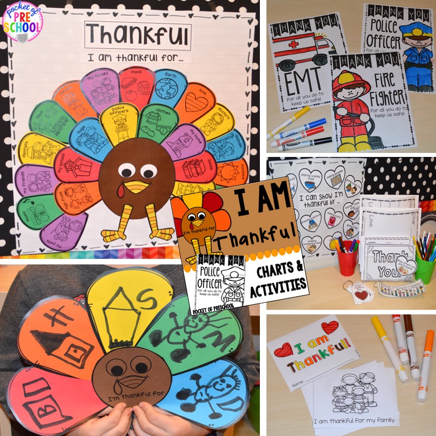 I Am Thankful Social Skills Unit! Thanksgiving and turkey themed activities and centers for preschool, pre-k, and kindergarten. (math, literacy, fine motor, character, and more).