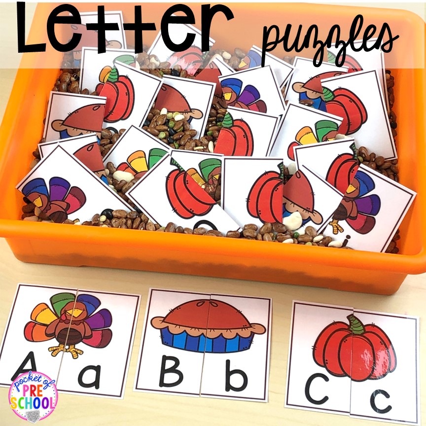 Thanksgiving Letter Puzzle! Thanksgiving and turkey themed activities and centers for preschool, pre-k, and kindergarten. (math, literacy, fine motor, character, and more).