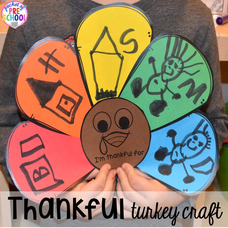 Thankful Turkey Craft! Thanksgiving and turkey themed activities and centers for preschool, pre-k, and kindergarten. (math, literacy, fine motor, character, and more).