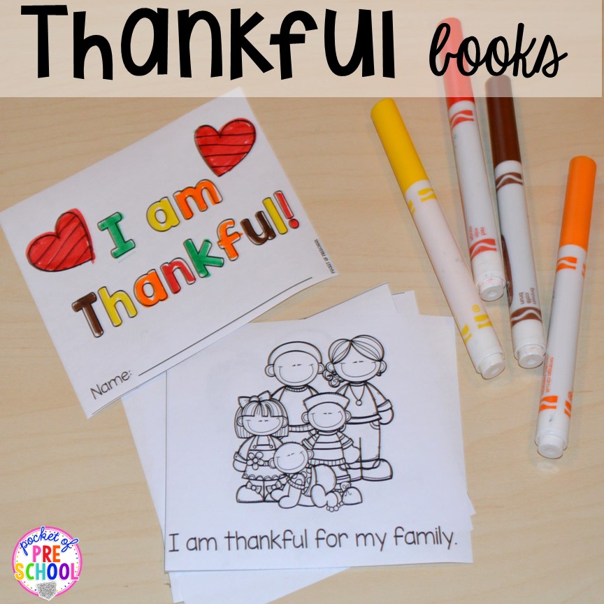 Thankful Books! Thanksgiving and turkey themed activities and centers for preschool, pre-k, and kindergarten. (math, literacy, fine motor, character, and more).