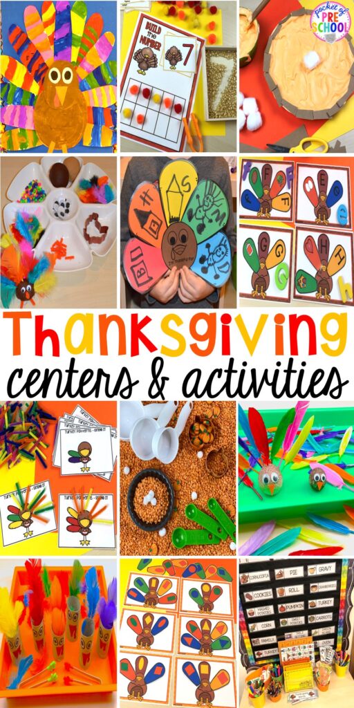 Thanksgiving Activities & Centers! Thanksgiving and turkey themed activities and centers for preschool, pre-k, and kindergarten. (math, literacy, fine motor, character, and more).