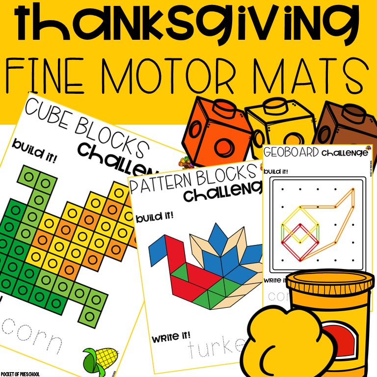 Thanksgiving Fine Motor Mats for preschool, pre-k, and kindergarten students to develop fine motor skills. 