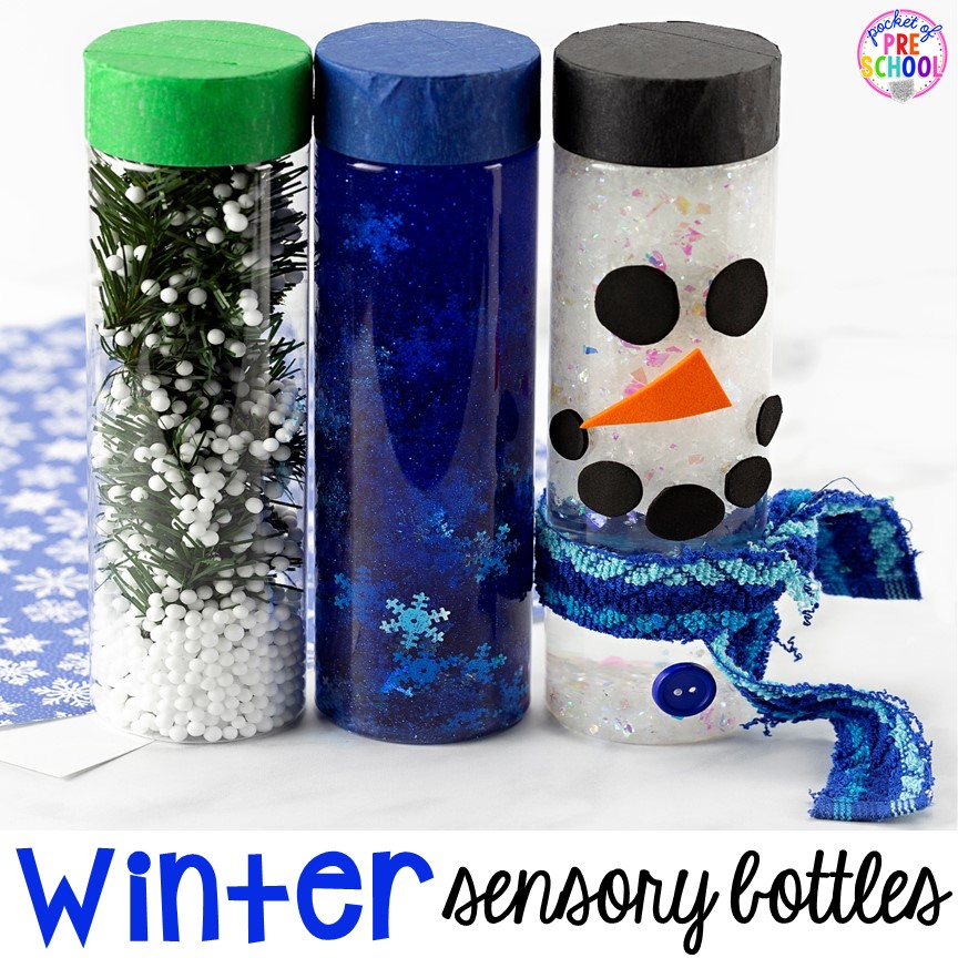 winter sensory bottles for preschool, pre-k, and kindergarten