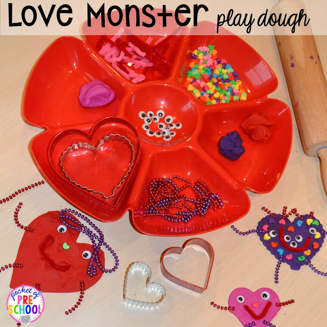 Love play dough tray FREEBIE plus all my favorite Valentine's Day themed writing, math, fine motor, sensory, literacy, and science activities for preschool and kindergarten.