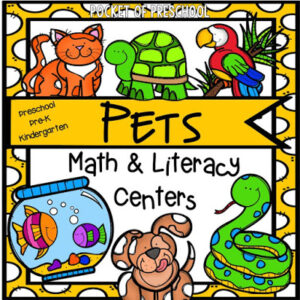Math and literacy centers with a pet theme in your preschool, pre-k, and kindergarten room
