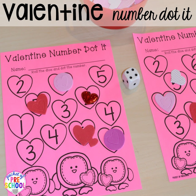 Valentine's Day number cover up plus all my favorite Valentine's Day themed writing, math, fine motor, sensory, literacy, and science activities for preschool and kindergarten.