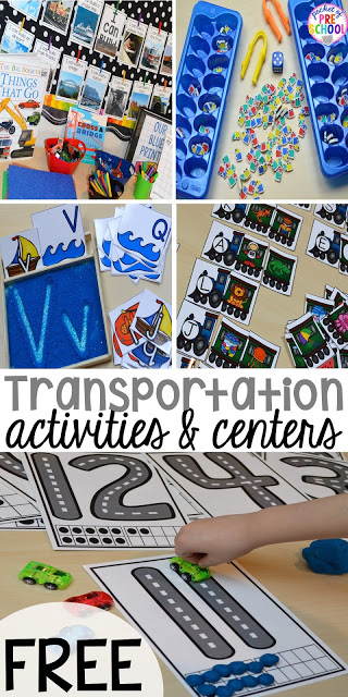Road Number Mat FREEBIE plus my go to Transportation themed math, writing, fine motor, sensory, reading, and science activities for preschool and kindergarten.