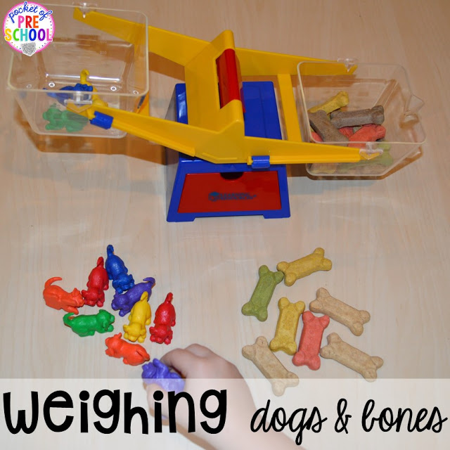Pet themed activities and centers (freebies too) for preschool, pre-k, and kindergarten (math, writing, letters, rhyme, sensory, art, blocks, STEM, dramatic play).