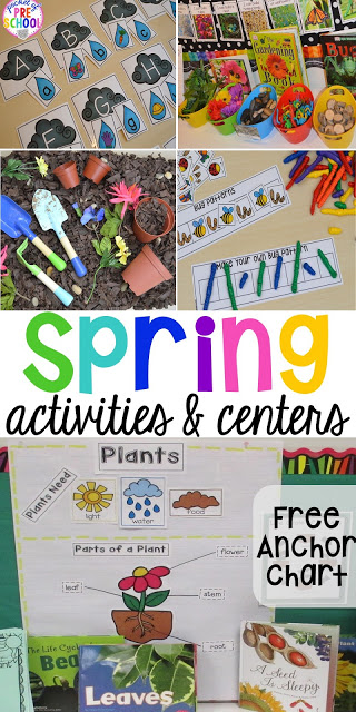 Plant Needs and Life Cycle Posters FREEBIE plus all my favorite Spring themed writing, math, fine motor, sensory, literacy, and science activities for preschool, pre-k, and kindergarten.