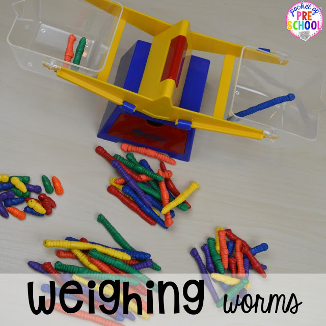 Weighing, measuring, and comparing worms for spring plus Plant Needs and Life Cycle Posters FREEBIE. Prefect for preschool, pre-k, and kindergarten.