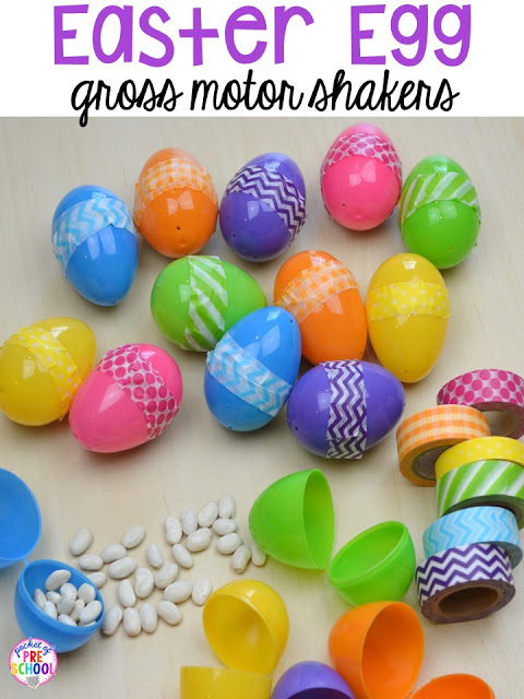 How to make Easter egg shakers for music and gross motor time. Plus peeps 5 senses and taste test FREEBIE. For preschool, pre-k, and kindergarten.