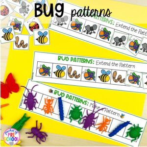 Bug patterns activity! Spring centers and activities (math, letters, sensory, science, literacy, fine motor, STEM, and more) for preschool, pre-k, and kindergarten. #preschool #prek