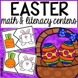 Have an Easter theme in your preschool, pre-k, or kindergarten classroom while learning math and literacy skills.