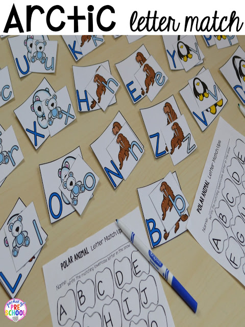 Arctic letter match up for a zoo theme. Desert art FREEBIE. Prefect for preschool, pre-k, and kindergarten.