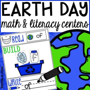 Math and literacy centers for Earth day with preschool, pre-k, and kindergarten students in mind.