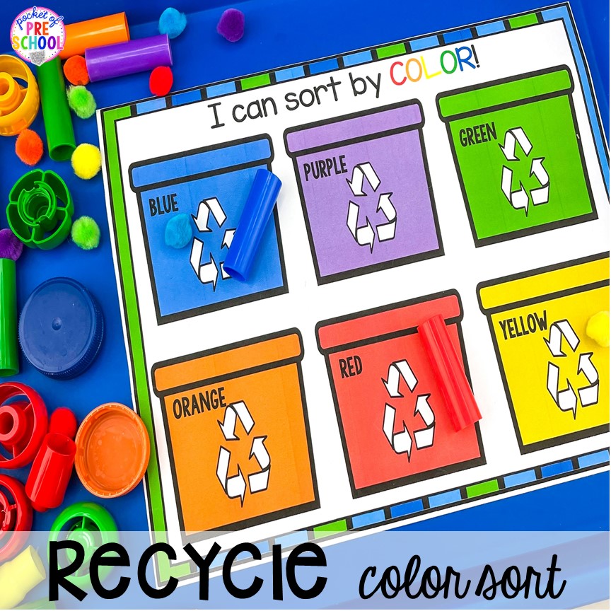 Recycle color sort for little learners for a great Earth day theme.