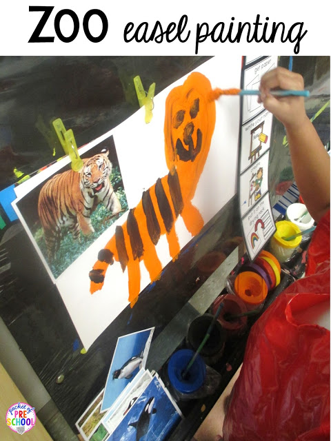 Zoo Animal painting at the easel for a zoo theme. Desert art FREEBIE. Prefect for preschool, pre-k, and kindergarten.