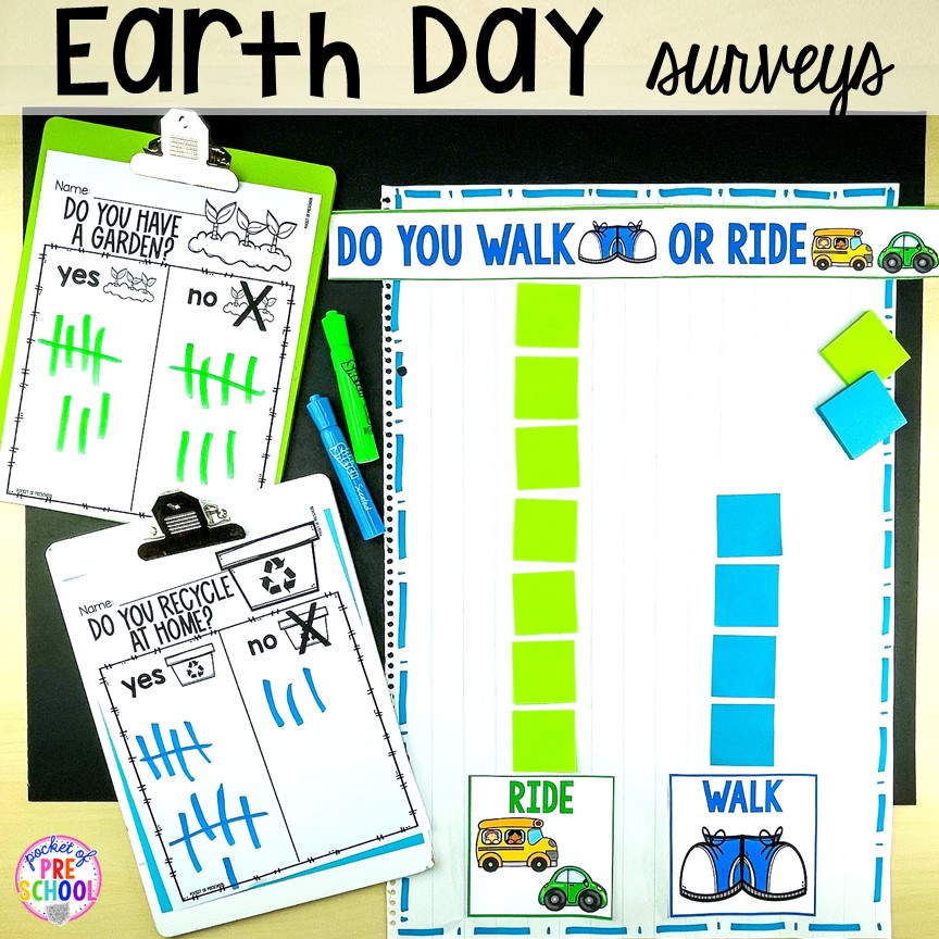 Earth Day graphing activity...student surveys. Plus FREE Earth Day vocabulary posters! Perfect for preschool, pre-k, or kindergarten.