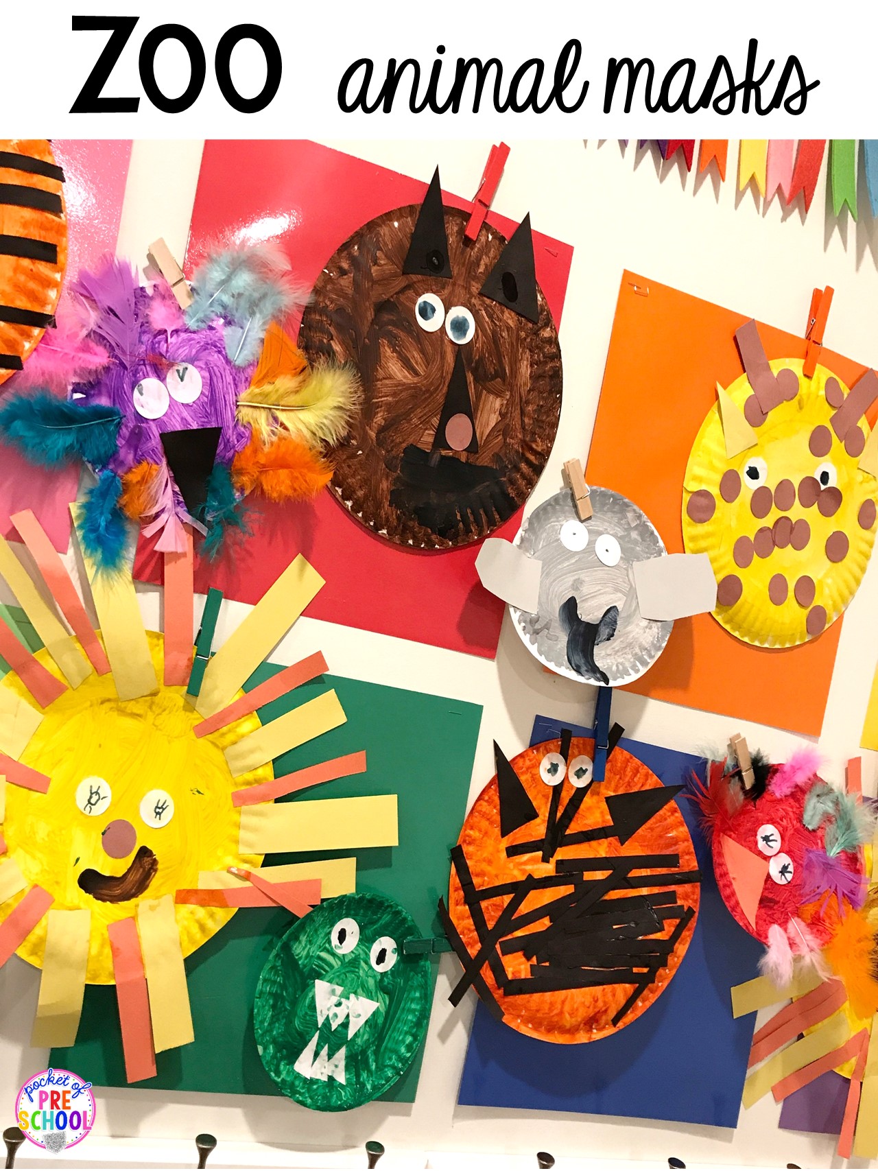 Zoo Animal paper plate masks for a zoo theme. Desert art FREEBIE. Prefect for preschool, pre-k, and kindergarten.