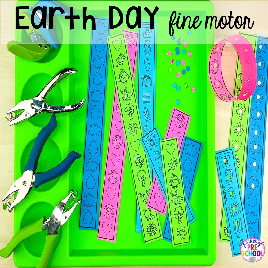 Earth day hole paper punch activity (fine motor)! Perfect for preschool, pre-k, or kindergarten.
