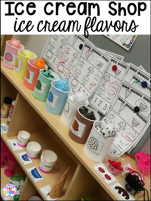 Ice Cream Shop Dramatic Play! How to set it up and embed learning opportunities. Perfect for preschool, pre-k, and kindergarten classrooms.