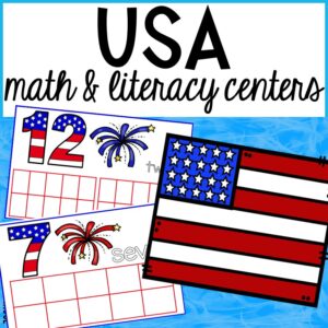 Have a USA theme in your preschool, pre-k, or kindergarten classroom while learning math and literacy skills.