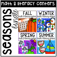 Math and Literacy centers for all the seasons for a preschool, pre-k, or kindergarten room
