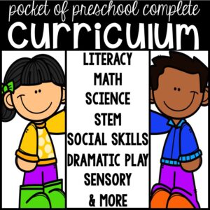 Pocket of Preschool Curriculum for preschool, pre-k, and kindergarten. Includes literacy, math, science, STEM, sensory, calendar, social skills (SEL), dramatic play, decor, and more.